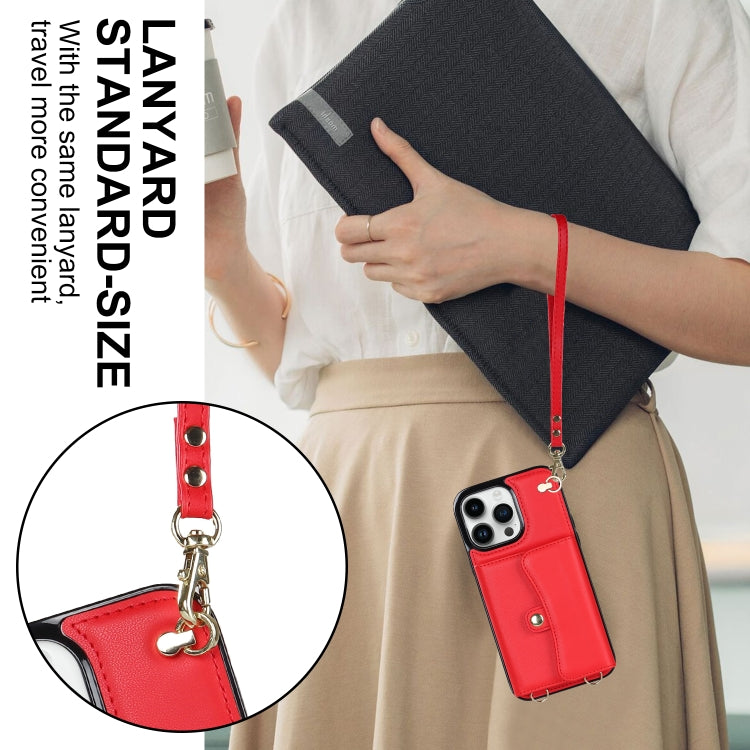 For iPhone 16 Pro Max RFID Card Slot Phone Case with Long Lanyard(Red) by buy2fix