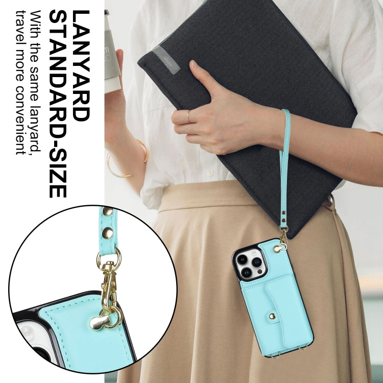 For iPhone 16 Pro Max RFID Card Slot Phone Case with Long Lanyard(Mint Green) by buy2fix