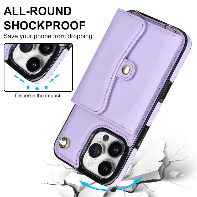 For iPhone 16 Pro Max RFID Card Slot Phone Case with Long Lanyard(Purple) by buy2fix