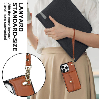 For iPhone 16 Pro Max RFID Card Slot Phone Case with Long Lanyard(Brown) by buy2fix