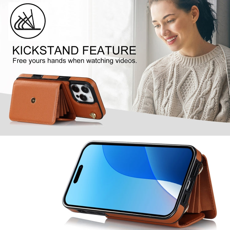 For iPhone 16 Pro Max RFID Card Slot Phone Case with Long Lanyard(Brown) by buy2fix