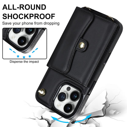 For iPhone 16 Pro RFID Card Slot Phone Case with Long Lanyard(Black) by buy2fix