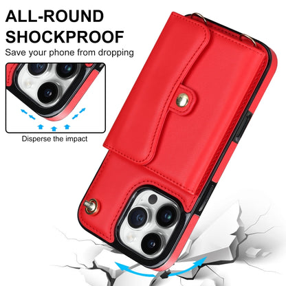For iPhone 16 Pro RFID Card Slot Phone Case with Long Lanyard(Red) by buy2fix
