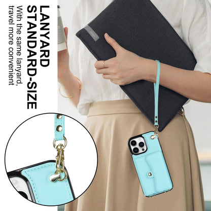 For iPhone 16 Pro RFID Card Slot Phone Case with Long Lanyard(Mint Green) by buy2fix