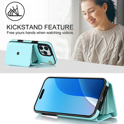 For iPhone 16 Pro RFID Card Slot Phone Case with Long Lanyard(Mint Green) by buy2fix