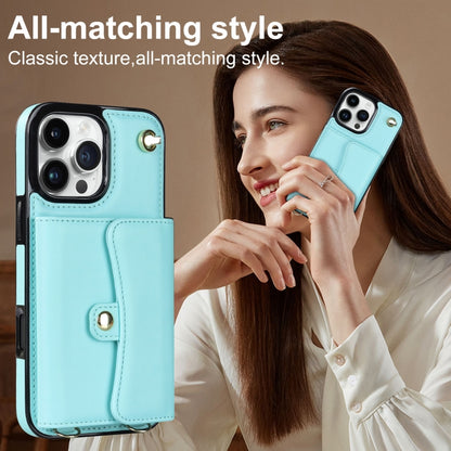 For iPhone 16 Pro RFID Card Slot Phone Case with Long Lanyard(Mint Green) by buy2fix