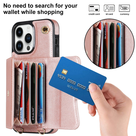 For iPhone 16 Pro RFID Card Slot Phone Case with Long Lanyard(Rose Gold) by buy2fix