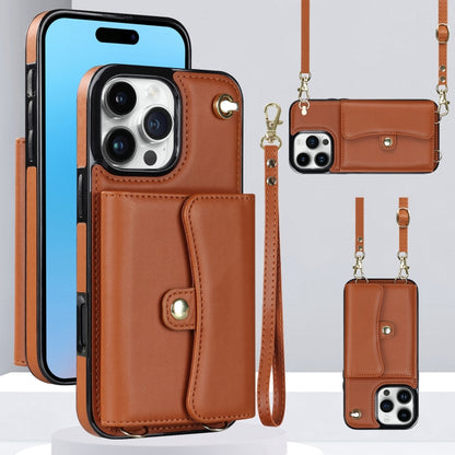 For iPhone 16 Pro RFID Card Slot Phone Case with Long Lanyard(Brown) by buy2fix