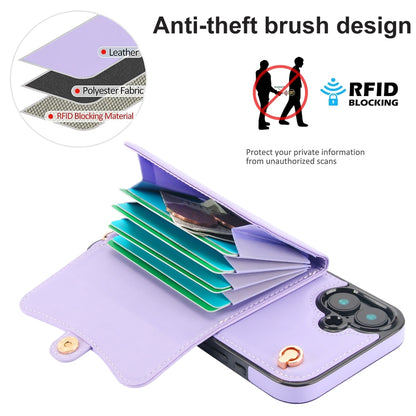 For iPhone 16 Plus RFID Card Slot Phone Case with Long Lanyard(Purple) - iPhone 16 Plus Cases by buy2fix | Online Shopping UK | buy2fix