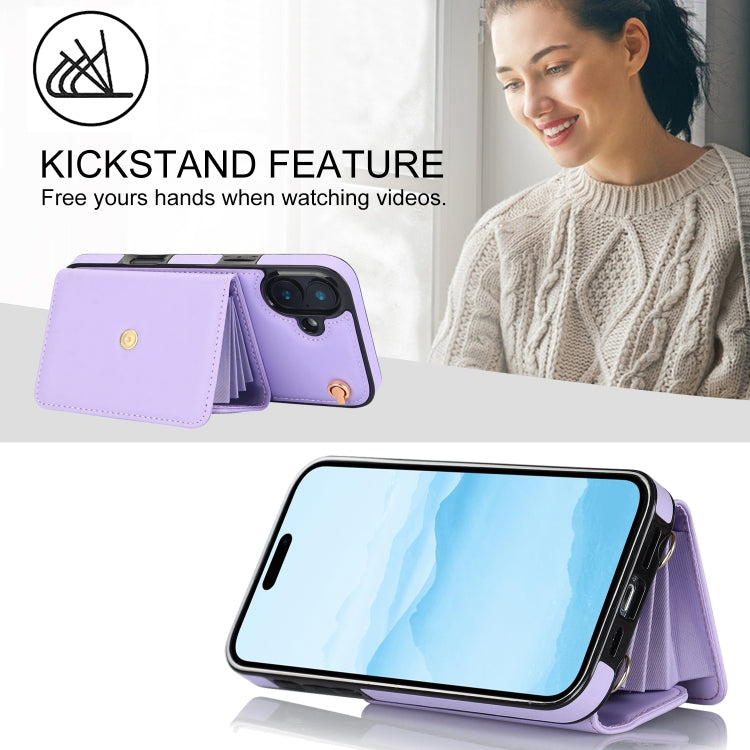 For iPhone 16 Plus RFID Card Slot Phone Case with Long Lanyard(Purple) - iPhone 16 Plus Cases by buy2fix | Online Shopping UK | buy2fix