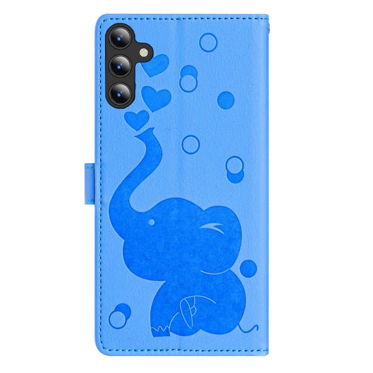 For Samsung Galaxy S25 5G Cartoon Elephant Embossed Leather Phone Case(Blue) by buy2fix