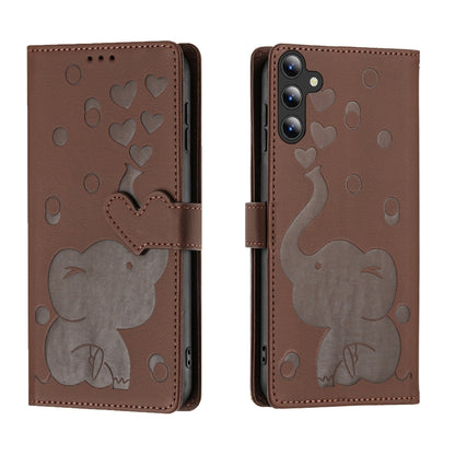 For Samsung Galaxy S25 5G Cartoon Elephant Embossed Leather Phone Case(Brown) by buy2fix
