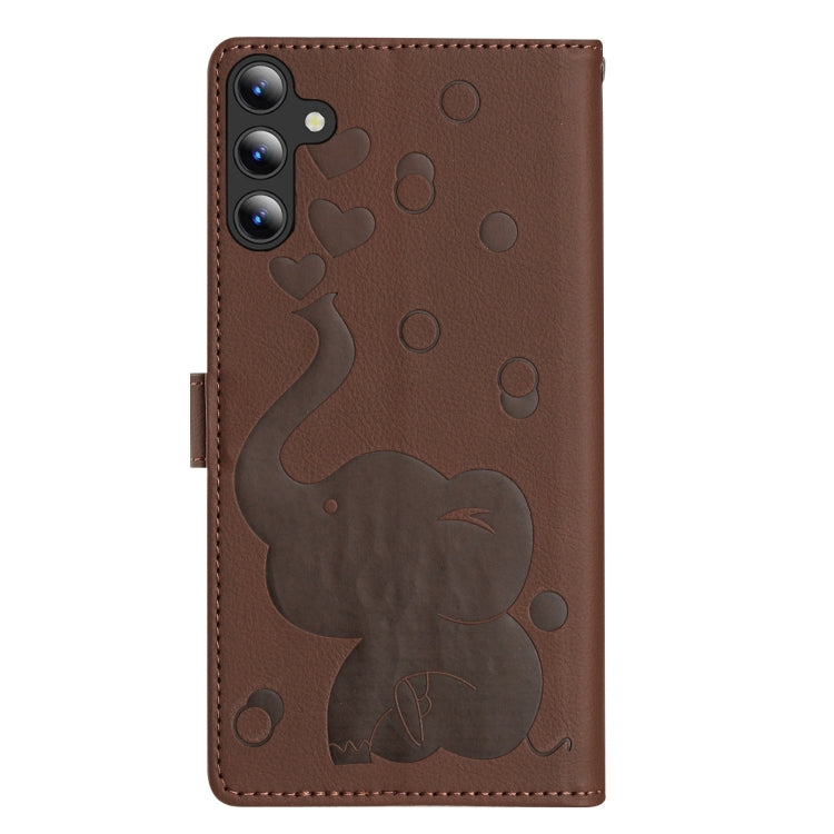 For Samsung Galaxy S25 5G Cartoon Elephant Embossed Leather Phone Case(Brown) by buy2fix