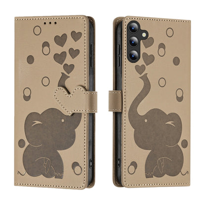 For Samsung Galaxy S25 5G Cartoon Elephant Embossed Leather Phone Case(Khaki) by buy2fix