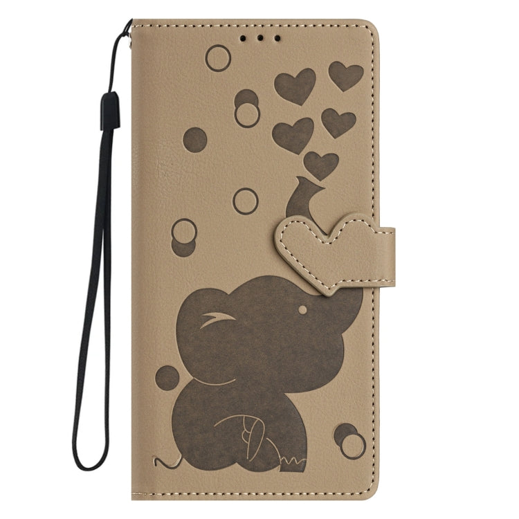 For Samsung Galaxy S25 5G Cartoon Elephant Embossed Leather Phone Case(Khaki) by buy2fix