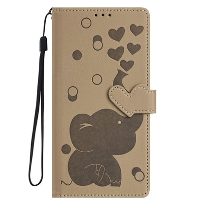 For Samsung Galaxy S25 5G Cartoon Elephant Embossed Leather Phone Case(Khaki) by buy2fix