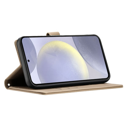 For Samsung Galaxy S25 5G Cartoon Elephant Embossed Leather Phone Case(Khaki) by buy2fix