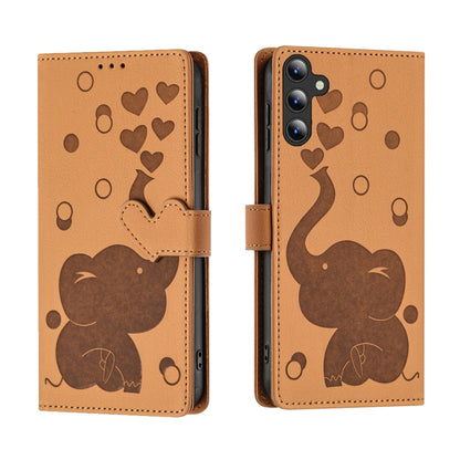 For Samsung Galaxy S25 5G Cartoon Elephant Embossed Leather Phone Case(Yellow) by buy2fix
