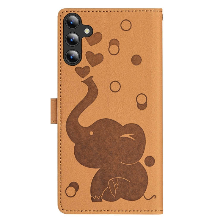For Samsung Galaxy S25 5G Cartoon Elephant Embossed Leather Phone Case(Yellow) by buy2fix