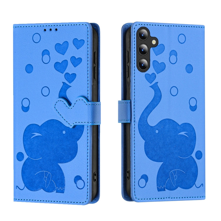 For Samsung Galaxy S25+ 5G Cartoon Elephant Embossed Leather Phone Case(Blue) by buy2fix