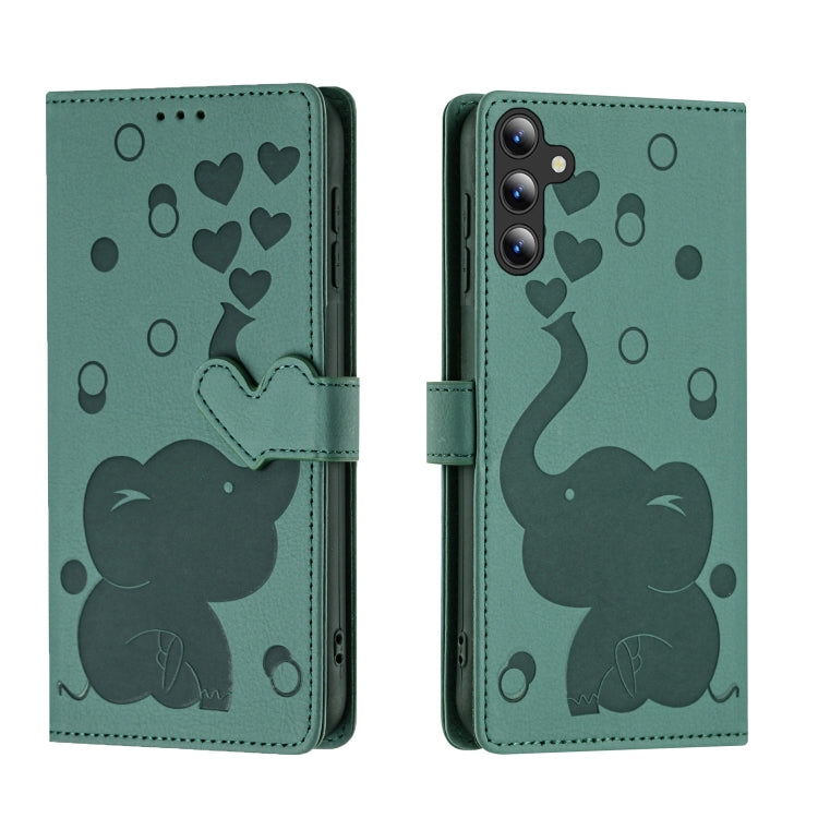 For Samsung Galaxy S25+ 5G Cartoon Elephant Embossed Leather Phone Case(Green) by buy2fix