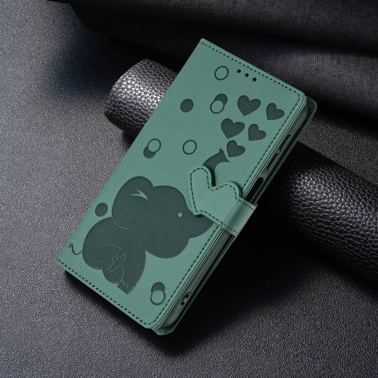 For Samsung Galaxy S25+ 5G Cartoon Elephant Embossed Leather Phone Case(Green) by buy2fix