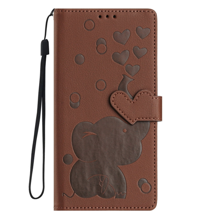 For Samsung Galaxy S25+ 5G Cartoon Elephant Embossed Leather Phone Case(Brown) by buy2fix