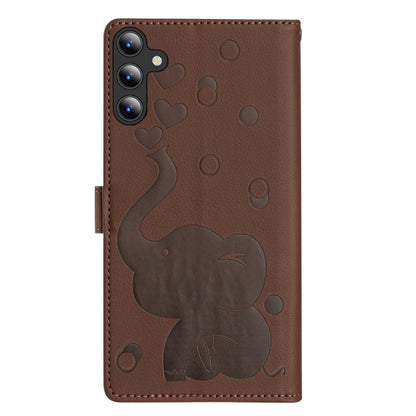 For Samsung Galaxy S25+ 5G Cartoon Elephant Embossed Leather Phone Case(Brown) by buy2fix