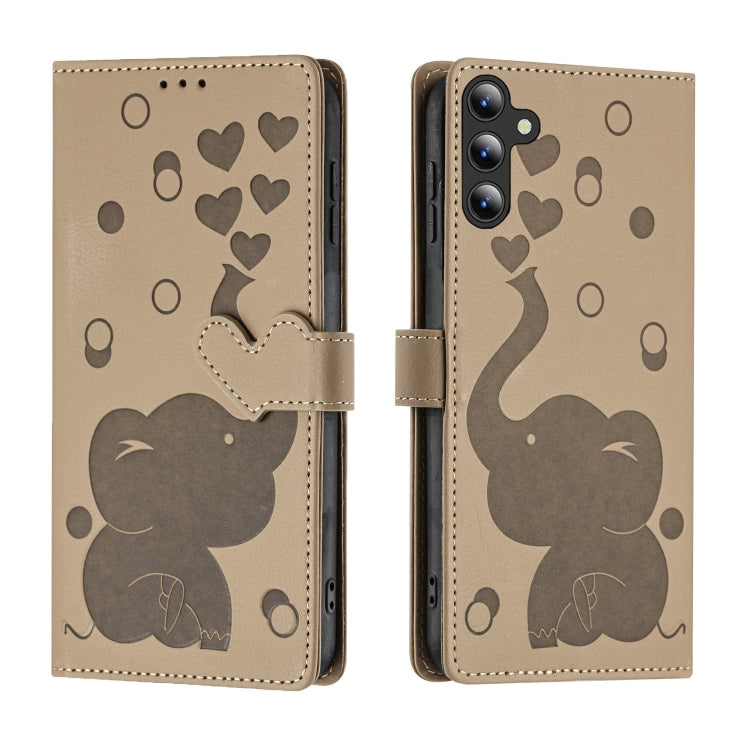 For Samsung Galaxy S25+ 5G Cartoon Elephant Embossed Leather Phone Case(Khaki) by buy2fix