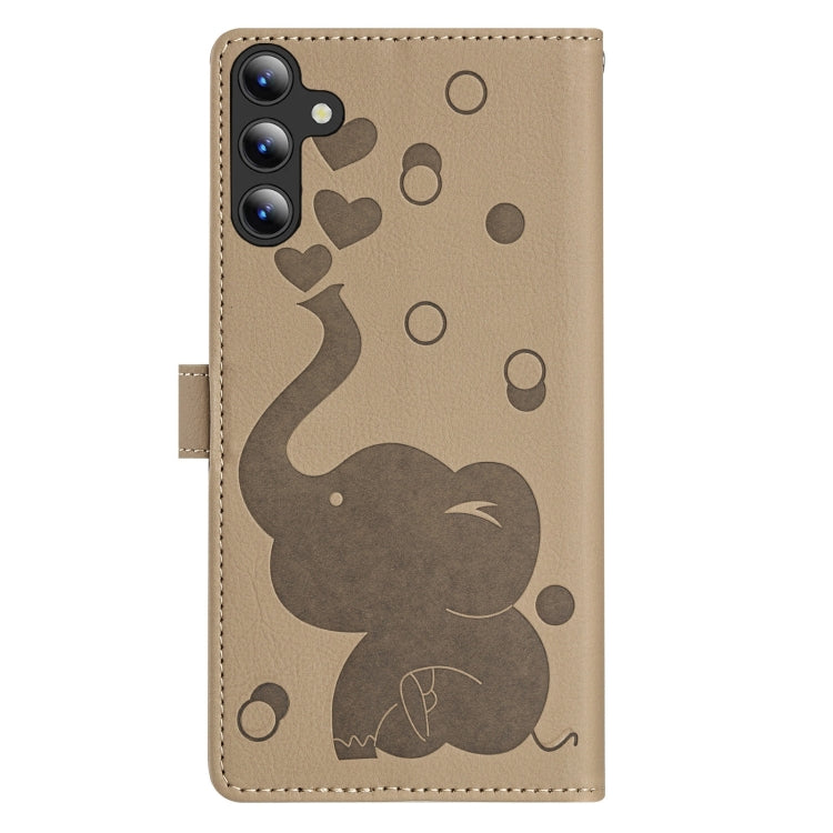 For Samsung Galaxy S25+ 5G Cartoon Elephant Embossed Leather Phone Case(Khaki) by buy2fix