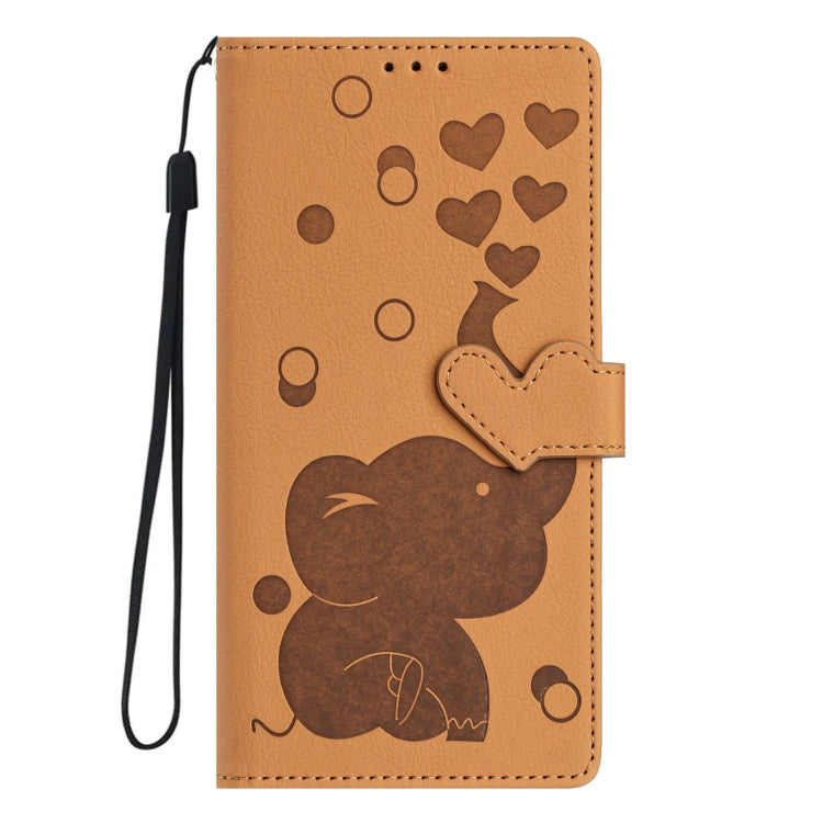 For Samsung Galaxy S25+ 5G Cartoon Elephant Embossed Leather Phone Case(Yellow) by buy2fix