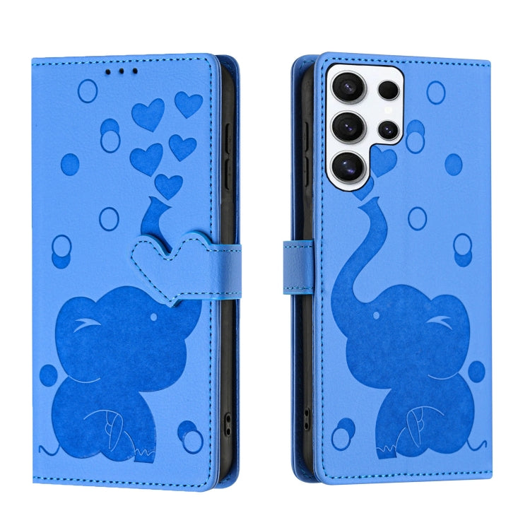For Samsung Galaxy S25 Ultra 5G Cartoon Elephant Embossed Leather Phone Case(Blue) by buy2fix