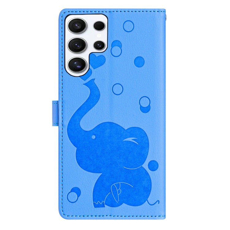 For Samsung Galaxy S25 Ultra 5G Cartoon Elephant Embossed Leather Phone Case(Blue) by buy2fix