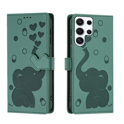 For Samsung Galaxy S25 Ultra 5G Cartoon Elephant Embossed Leather Phone Case(Green) by buy2fix