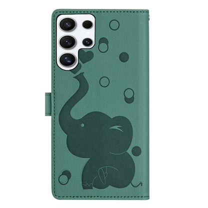 For Samsung Galaxy S25 Ultra 5G Cartoon Elephant Embossed Leather Phone Case(Green) by buy2fix