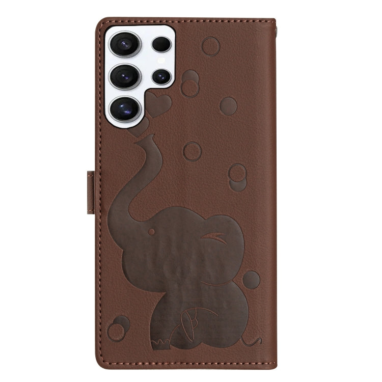 For Samsung Galaxy S25 Ultra 5G Cartoon Elephant Embossed Leather Phone Case(Brown) by buy2fix