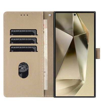 For Samsung Galaxy S25 Ultra 5G Cartoon Elephant Embossed Leather Phone Case(Khaki) by buy2fix