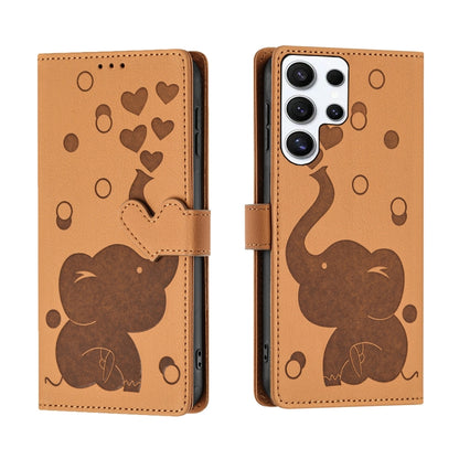For Samsung Galaxy S25 Ultra 5G Cartoon Elephant Embossed Leather Phone Case(Yellow) by buy2fix