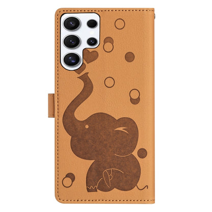 For Samsung Galaxy S25 Ultra 5G Cartoon Elephant Embossed Leather Phone Case(Yellow) by buy2fix