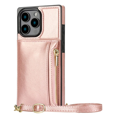 For iPhone 16 Pro Max Square Zipper Wallet Bag TPU+PU Back Cover Case(Rose Gold) by buy2fix