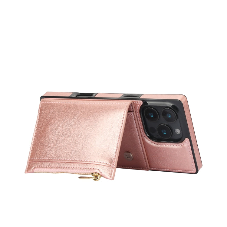 For iPhone 16 Pro Max Square Zipper Wallet Bag TPU+PU Back Cover Case(Rose Gold) by buy2fix