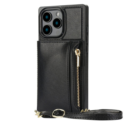 For iPhone 16 Pro Max Square Zipper Wallet Bag TPU+PU Back Cover Case(Black) by buy2fix