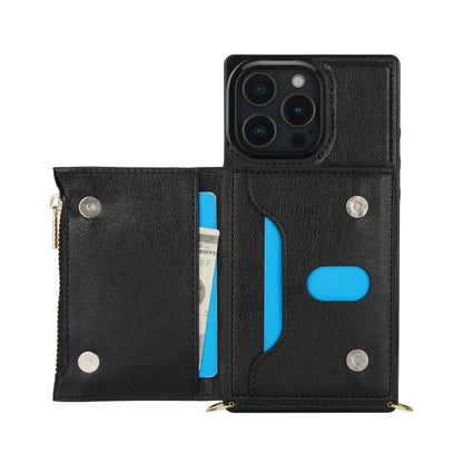 For iPhone 16 Pro Max Square Zipper Wallet Bag TPU+PU Back Cover Case(Black) by buy2fix