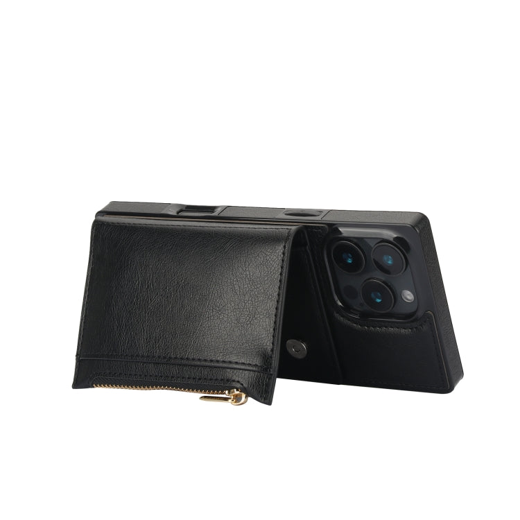 For iPhone 16 Pro Max Square Zipper Wallet Bag TPU+PU Back Cover Case(Black) by buy2fix