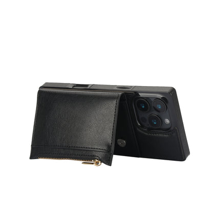 For iPhone 16 Pro Max Square Zipper Wallet Bag TPU+PU Back Cover Case(Black) by buy2fix