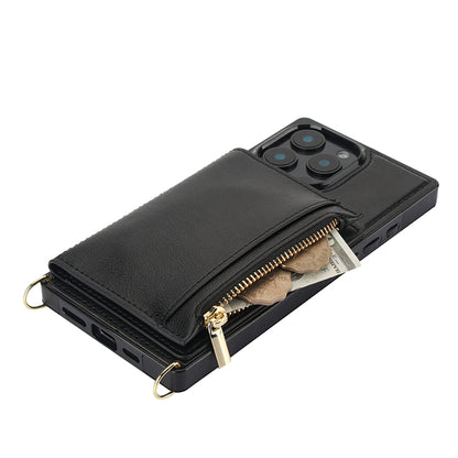 For iPhone 16 Pro Max Square Zipper Wallet Bag TPU+PU Back Cover Case(Black) by buy2fix