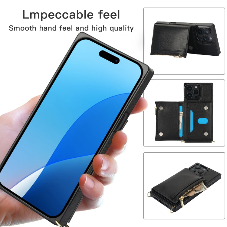 For iPhone 16 Pro Max Square Zipper Wallet Bag TPU+PU Back Cover Case(Black) by buy2fix