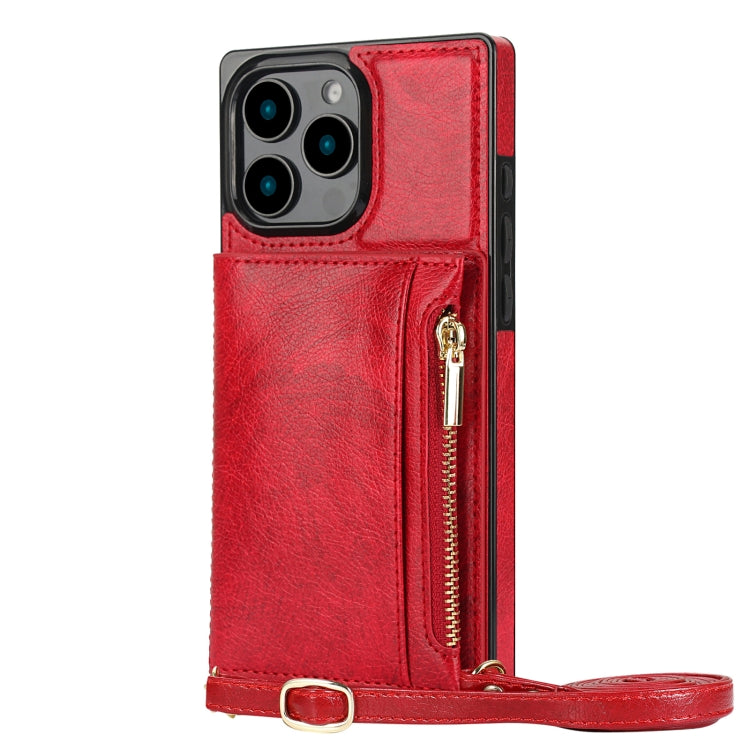 For iPhone 16 Pro Max Square Zipper Wallet Bag TPU+PU Back Cover Case(Red) by buy2fix