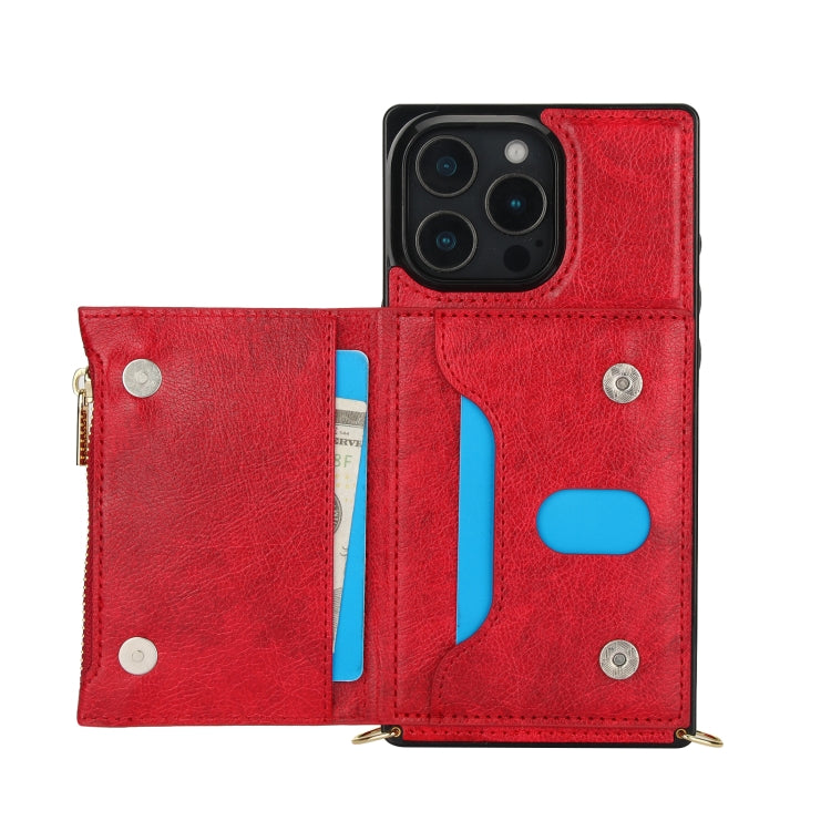 For iPhone 16 Pro Max Square Zipper Wallet Bag TPU+PU Back Cover Case(Red) by buy2fix
