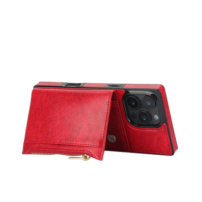 For iPhone 16 Pro Max Square Zipper Wallet Bag TPU+PU Back Cover Case(Red) by buy2fix